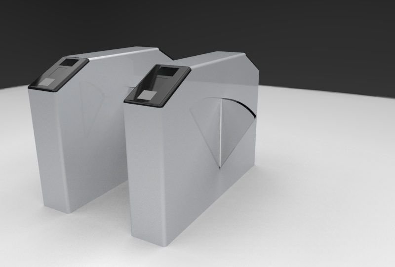 Grey study render of a pair of gate modules