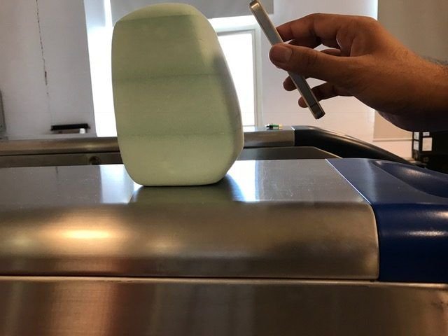 A foam mock-up being tested on the gate