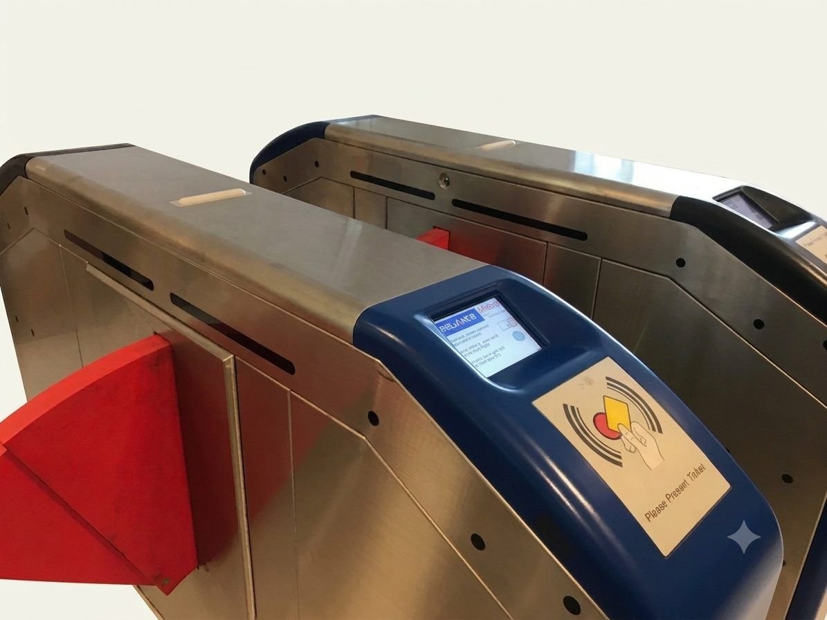 The Ridlr validator installed on a Mumbai Metro gate, beside the red flap